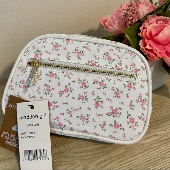 Madden Girl White and Pink Floral Fanny Pack Belt Bag - NEW - Picture 2 of 10